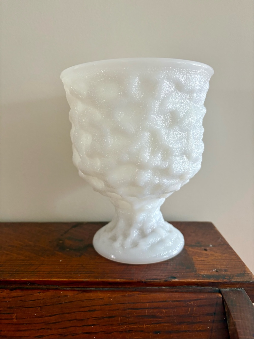 Textured White Milk Glass Footed Compote by E. O. Brody